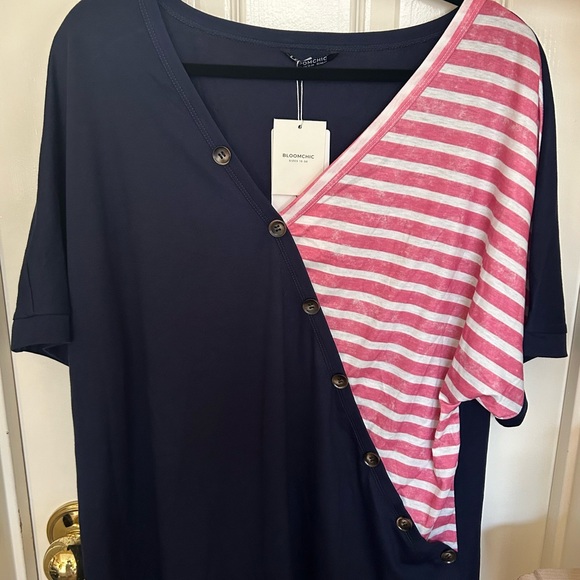 Flag Striped Red White Blue Short Dolman Sleeve Flag Day T-Shirt Size 14-16 NWT - Picture 2 of 6